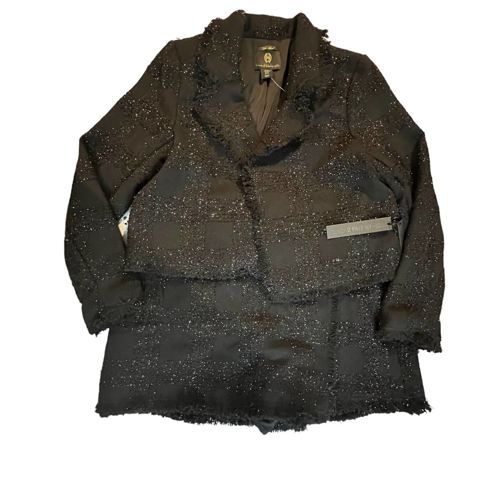 House of Harlow 1960 Black Tweed Skort Suit XL Chanel Reminiscent